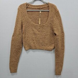 Skims Cozy Knit Scoop Neck Long Sleeve Crop‎ Top Camel Tan 4X/5X Soft Sweater